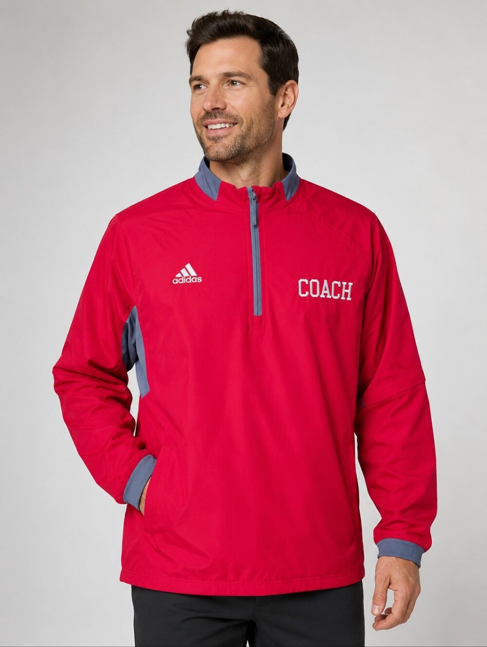 NWT adidas Men's Fielder's Choice Convertible Jacket - Red/Grey  "COACH"  Size L